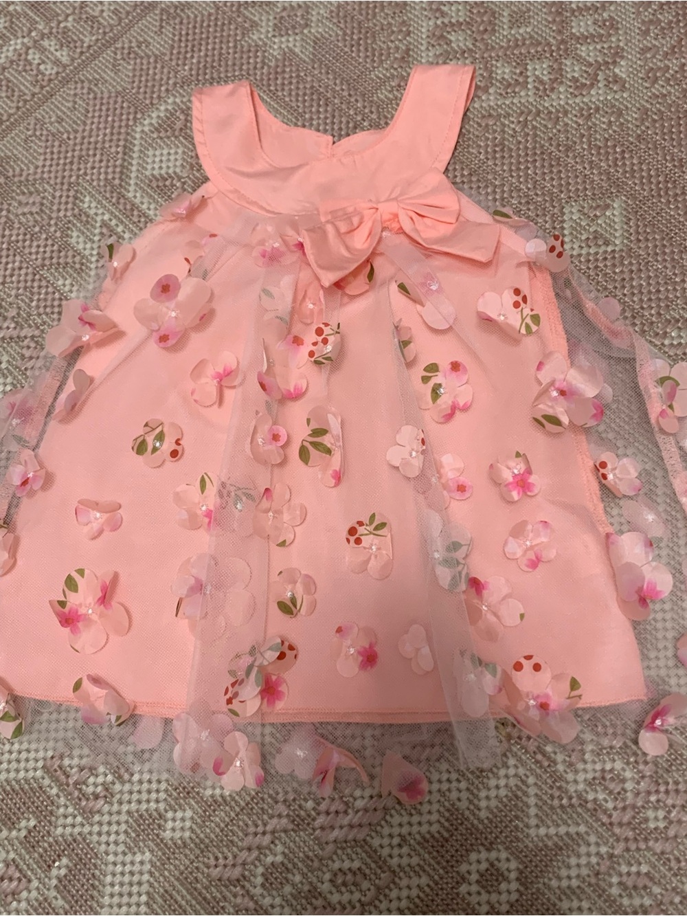Pink Floral Appliqué Baby Dress